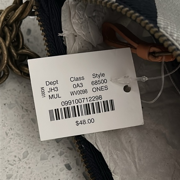 NWT Vintage J. Crew Y2K 2000s Silk Chain Strap Striped Bag Purse in Blue Stripes - Picture 7 of 11